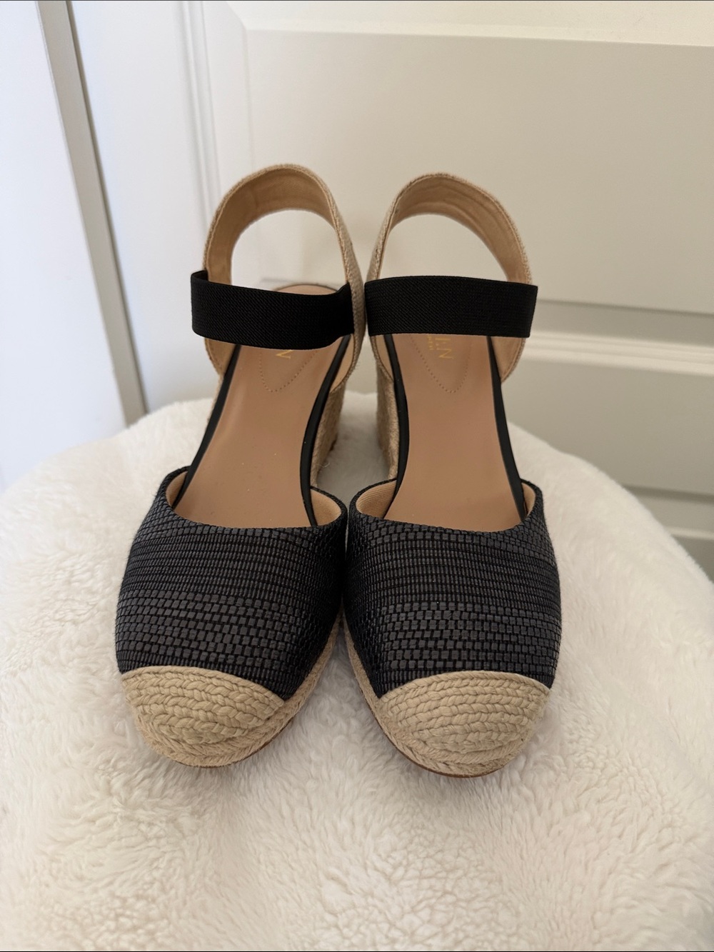 Lauren Ralph Lauren Black Woven Espadrille Wedge Sandals